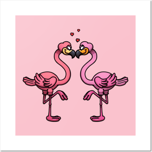 Cute Flamingo Couple Forming A Heart Posters and Art